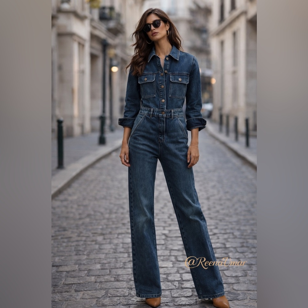NWT Zara Z1975 Denim Utility Jumpsuit Front Pockets Straight Leg